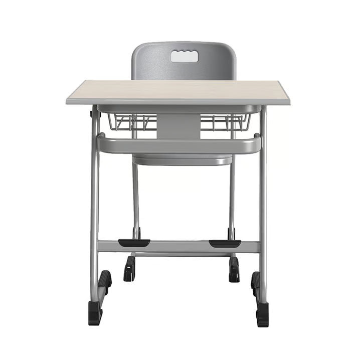 Set ergonomic iStudy Grey – masă și scaun pentru elevi, clasele VIII-XII, blat fag deschis